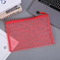 Miniatyrbild 1 av 6: Transparent Synlig Nylon Mesh Makeup Kosmetisk Förvaringsväska Skolkontor Fil Dragkedja Student Penna Test Papper Organizer red A5 (25x18cm)