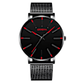 Miniatyrbild 1 av 6: Herrmode Minimalistisk Ultra Tunna klockor för män Enkel Business Rostfritt stål Mesh bälte Quartz Watch relogio masculino Mesh Black Red