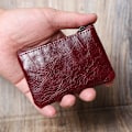Miniatyrbild 1 av 6: Läder Mini Myntväska Unisex Enkel Bärbar Första Layer Kohud Retro Handgjord dragkedja Liten case Burgundy