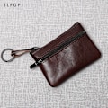 Miniatyrbild 2 av 6: Läder Mini Myntväska Unisex Enkel Bärbar Första Layer Kohud Retro Handgjord dragkedja Liten case Light Brown