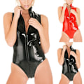 Miniatyrbild 2 av 6: Shapewear i glänsande läder Sexiga bodysuits för kvinnor med längre dragkedja Mujer Öppen gren nattkläder Catsuit Red M