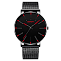 Miniatyrbild 1 av 6: Rostfritt stål Mesh bälte Watch för män Minimalistisk ultratunn klocka Mode mäns watch relogio masculino Mesh Black Red