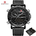 Miniatyrbild 1 av 6: 2021 NAVIFORCE Toppmärke Sportklockor Herr Läder Vattentät Man Quartz Digital Dubbel Watch Man Klocka Relogio Masculino BGYB-with Box