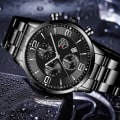 Miniatyrbild 6 av 6: reloj hombre Luxury Business Herrklockor Rostfritt stål Quartz Armbandsur Herr Läderkalender Lysande klocka relogio masculino Leather Black Gold
