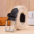 Miniatyrbild 6 av 6: Läderbälte för män för elastiskt rep vax Canvas flätat vävt stretchbälte med lång midja 3,5 CM Cowskin Bälte Toppspets för män 95-160 CM Black 125cm