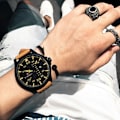 Miniatyrbild 3 av 6: NAVIFORCE Lyxmärke Herr Army Militärklockor Herr Quartz Dateklocka Man Läderarmband Watch Relogio Masculino Black Red