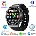 Miniatyrbild 1 av 6: NFC AMOLED Smart Watch Herr Custom Dial Svara Ring Sport GPS Track Kompass IP68 Vattentät Smartwatch För Huawei Ultimate Black