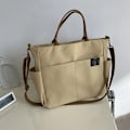Miniatyrbild 6 av 6: Hylhexyr Dam Retro Stora Väskor Bomulls Canvas Axelväska Mode Crossbody Handväska Dragkedja Casual Tote Multi Pocket Outer Zipper Beige