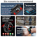 Miniatyrbild 4 av 6: Smärtfri Icke-invasiv åtgärd Blodsocker Watch Män Laserbehandling Blodtryck Hälsa Kvinnor Glukometer Smartwatch Red Silicon