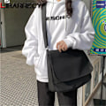 Miniatyrbild 2 av 6: Enfärgad designermode axelväskor för kvinnor Hög kvalitet Canvas Crossbody-väska för damer Casual Ung student skolväska Black (30cmMax Length50cm)