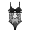 Miniatyrbild 4 av 6: Sexig Spets Body Underkläder Dam Transparent Tull Ett stycke Push Up BH Strings Set Slim Fit Hollow Out Underkläder för kvinnor White