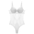 Miniatyrbild 5 av 6: Sexig Spets Body Underkläder Dam Transparent Tull Ett stycke Push Up BH Strings Set Slim Fit Hollow Out Underkläder för kvinnor White