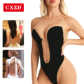 Miniatyrbild 2 av 6: CXZD Sexig Full Bodyshaper BH Kvinnor Deep V Cabriolet BH Thong Shapewear Rygglös Osynlig Push Up Underkläder Slim Bodysuit Bodysuit - Beige S(32)