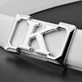 Miniatyrbild 6 av 6: K bokstaven Casual bälte för män Vit modedesigner bälten pojke fritid Koskn midjerem äkta läder metallspänne Midjeband white silver buckle 115CM