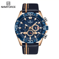 Miniatyrbild 1 av 6: Top Lyx NAVIFORCE klockor för män Mode Sport Kronograf Quartz Armbandsur Man Militär Läderrem Vattentät klocka RGBE