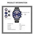 Miniatyrbild 3 av 6: Mode sportklockor för män Business rostfritt stål kvarts armbandsur Kalender Man Casual läder lysande watch Steel Black Gold(.322)