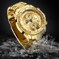 Miniatyrbild 4 av 6: NAVIFORCE Temperament Herr Lyx Mode Design Guld Herr Klockor Multifunktion Luminous Quartz Armbandsur för män Relogio Masculino SGN