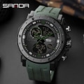 Miniatyrbild 2 av 6: SANDA Quartz Watch Herr Army Green 50M Vattentät Silikonrem Sportklockor Lysande Digital Display Relogio Masculino 6012 Army Green