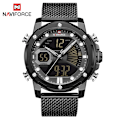 Miniatyrbild 1 av 6: NAVIFORCE Originalklockor för män Lyxmärke Quartz Dual Display Militär watch Mesh stålband Vattentät klocka BGYB