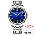 Miniatyrbild 1 av 6: 2023 NIBOSI Top Brand Quartz Watch Herr Vattentät Sport Militär Armbandsur Herr Business Rostfritt Stål Man Klocka Reloj Hombre Silver Blue