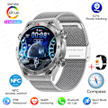 Miniatyrbild 1 av 6: NFC AMOLED Smart Watch Herr Custom Dial Svara Ring Sport GPS Track Kompass IP68 Vattentät Smartwatch För Huawei Ultimate Silver Mesh Belt
