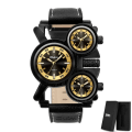 Miniatyrbild 3 av 6: Punk stil män klockor Oulm 1167 New Retro Man Quartz Watch Unik 3 Tidszon Quartz Clock Läder Man Military Armbandsur black black