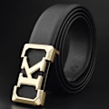 Miniatyrbild 1 av 6: K bokstaven Casual bälte för män Vit modedesigner bälten pojke fritid Koskn midjerem äkta läder metallspänne Midjeband black gold buckle 105CM