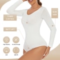 Miniatyrbild 3 av 6: Dam Seamless Shapewear Bodysuit Waist trainer Body Shaper Butt Lifter Shapewear Underkläder Bantning Långärmad Bodyshapers White S