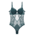 Miniatyrbild 1 av 6: Sexig Spets Body Underkläder Dam Transparent Tull Ett stycke Push Up BH Strings Set Slim Fit Hollow Out Underkläder för kvinnor Green