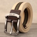 Miniatyrbild 1 av 6: Herrspänne canvas bälte polyester flätat utomhus fritidsbyxor bälte 110-140 i längd 3,8 cm i bredd PWD001 Khaki stripes 120cm