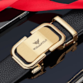 Miniatyrbild 4 av 6: Modeskinnsbälte för män med automatiskt spänne Enkelt bälte Personligt högkvalitativt bälte Golden 115cm