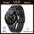 Miniatyrbild 1 av 6: LIGE NFC Bluetooth Call Smart Watch Herr HD Screen Sportarmband Vattentätt EKG Hälsomonitor Herr SmartWatch För IOS Android Mesh belt Black NFC