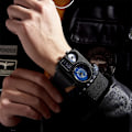Miniatyrbild 6 av 6: Oulm 5026 New Dual Display Två tidszon Watch Man Big Dial Quartz Clock Timmar Herr Armbandsur i äkta läder black blue
