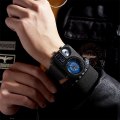 Miniatyrbild 6 av 6: Oulm 5026 New Dual Display Två tidszon Watch Man Big Dial Quartz Clock Timmar Herr Armbandsur i äkta läder silverbrown with box