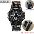 Miniatyrbild 1 av 6: Utomhus Survival Watch Multifunktionell Vattentät Militär Taktisk Paracord Watch Armband Camping Vandring Nödutrustning Khaki with strap
