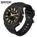 Miniatyrbild 1 av 6: SANDA Utomhussportklockor Män Ms LED Digitala klockor Militär Vattentät Date Elektronisk Watch Pojke Tjej Relogio Masculino Black gold