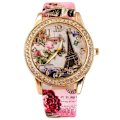Miniatyrbild 1 av 6: HET FÖRSÄLJNING!!! Kvinnor Rhinestone Inlagd Blomma Rund Urtavla Faux Läder Band Kvarts Watch Mode Kvarts Watch Kvinnor Red