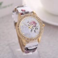 Miniatyrbild 2 av 6: Mode Damklockor Kvinnor Printed Watch Lyx Casual Quartz Läder Watch Mode Kvinnlig Klänning Klockor Relogio Rose