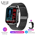 Miniatyrbild 1 av 6: LIGE SmartWatch Män Laserassisterad terapi Tre hög puls Blodsocker Hälsa Smartwatch Sömn Kroppstemperaturövervakning Mesh belt black