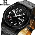 Miniatyrbild 2 av 6: Readeel Top Lyxmärke Quartz Herrarmbandsur Date Week Sport Militär Casual Watch Canvas Manklocka All Black