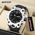 Miniatyrbild 2 av 6: SANDA Herr Militärklockor Vit Watch LED Digital 50M vattentät watch Herr Multifunktionsklocka Relogio Masculino 942 Ms white black