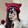 Miniatyrbild 4 av 6: Japansk Streetwear Harajuku Beanie Hatt Liten Djävul Randig Stickad Hatt För Kvinnor Flickor Höst Vinter Söta Kattungeöron Mössa style 02- red