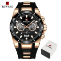 Miniatyrbild 1 av 6: REWARD Fashion Big Dial Watch Herr Toppmärke Lyx Chronograph Silikon Sport Kvartsklockor Vattentät relogio Masculino Black Gold(.262)