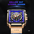 Miniatyrbild 4 av 6: 2023 nya LIGE Herrklockor Toppmärke Lyx Hollow Square Watch För män Mode Läderrem Vattentät Quartz Armbandsur Leather black