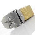 Miniatyrbild 1 av 6: BOKADIAO Herr & Kvinnor Militär Canvas bälte lyxigt 3D-stjärna Metallspänne jeansbälte Army taktiska bälten för män midjeband hane Khaki 110cm