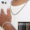 Miniatyrbild 2 av 6: Vnox 18-70 cm Curb Chain Halsband 3-11 mm Miami Cuban Link Klassisk Punk, tungmetall, Långt Damhalsband i rostfritt stål 3mm Gold 60cm Necklace