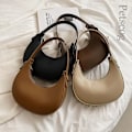 Miniatyrbild 6 av 6: Mode Vita Axelväskor För Kvinnor Pu Läder Enfärgad Half Moon Crossbody Bag Designer Dam Handväskor Dam Underarmsväskor Khaki (20cmMax Length30cm)