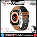 Miniatyrbild 1 av 6: Ny icke-invasiv watch för blodsocker Män Röstringning Armbandsur Kroppstemperatur Stresstest EKG+PPG NFC Smartklocka Brown belt