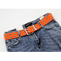 Miniatyrbild 1 av 6: Dubbel genomföring Hål Spänne Bälte Bred Canvas Webbbälte Kvinna Man Svart Röd Vit Midjerem Bälten för Kvinnor Herr Jeans Orange 105X3.8cm