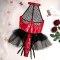 Miniatyrbild 1 av 6: 3001 Sexigt mode läderimitation design mesh tyg sexigt underkläder set utsökt dragkedja design frestelse charmig personlighet Red L